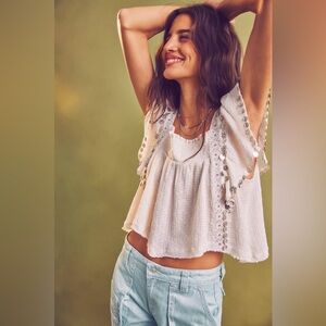 Free People White Embellished Top